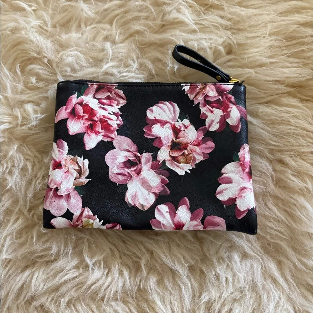 Floral Black and Pink Women's Makeup Cosmetic Clutch